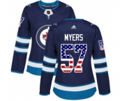 Women Adidas Winnipeg Jets #57 Tyler Myers Authentic Navy Blue USA Flag Fashion NHL Jersey