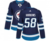 Women Adidas Winnipeg Jets #58 Jansen Harkins Authentic Navy Blue Home NHL Jersey