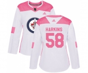 Women Adidas Winnipeg Jets #58 Jansen Harkins Authentic White Pink Fashion NHL Jersey