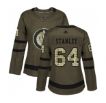 Women Adidas Winnipeg Jets #64 Logan Stanley Authentic Green Salute to Service NHL Jersey