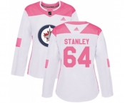 Women Adidas Winnipeg Jets #64 Logan Stanley Authentic White Pink Fashion NHL Jersey