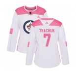 Women Adidas Winnipeg Jets #7 Keith Tkachuk Authentic White Pink Fashion NHL Jersey