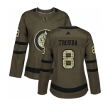 Women Adidas Winnipeg Jets #8 Jacob Trouba Authentic Green Salute to Service NHL Jersey