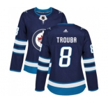 Women Adidas Winnipeg Jets #8 Jacob Trouba Authentic Navy Blue Home NHL Jersey