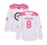 Women Adidas Winnipeg Jets #8 Jacob Trouba Authentic White Pink Fashion NHL Jersey