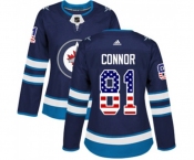 Women Adidas Winnipeg Jets #81 Kyle Connor Authentic Navy Blue USA Flag Fashion NHL Jersey