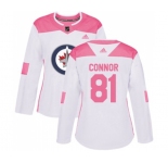 Women Adidas Winnipeg Jets #81 Kyle Connor Authentic White Pink Fashion NHL Jersey