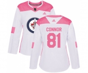 Women Adidas Winnipeg Jets #81 Kyle Connor Authentic White Pink Fashion NHL Jersey