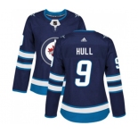 Women Adidas Winnipeg Jets #9 Bobby Hull Authentic Navy Blue Home NHL Jersey
