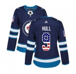 Women Adidas Winnipeg Jets #9 Bobby Hull Authentic Navy Blue USA Flag Fashion NHL Jersey