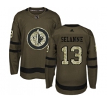 Youth Adidas Winnipeg Jets #13 Teemu Selanne Premier Green Salute to Service NHL Jersey