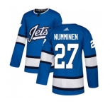 Youth Adidas Winnipeg Jets #27 Teppo Numminen Premier Blue Alternate NHL Jersey