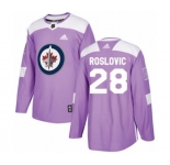 Youth Adidas Winnipeg Jets #28 Jack Roslovic Authentic Purple Fights Cancer Practice NHL Jersey