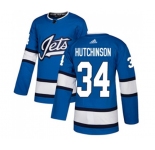 Youth Adidas Winnipeg Jets #34 Michael Hutchinson Authentic Blue Alternate NHL Jersey