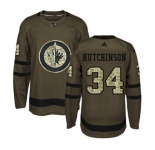 Youth Adidas Winnipeg Jets #34 Michael Hutchinson Authentic Green Salute to Service NHL Jersey
