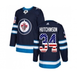 Youth Adidas Winnipeg Jets #34 Michael Hutchinson Authentic Navy Blue USA Flag Fashion NHL Jersey