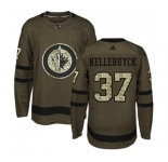 Youth Adidas Winnipeg Jets #37 Connor Hellebuyck Premier Green Salute to Service NHL Jersey