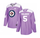 Youth Adidas Winnipeg Jets #5 Dmitry Kulikov Authentic Purple Fights Cancer Practice NHL Jersey