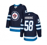 Youth Adidas Winnipeg Jets #58 Jansen Harkins Authentic Navy Blue Home NHL Jersey