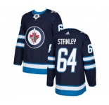Youth Adidas Winnipeg Jets #64 Logan Stanley Authentic Navy Blue Home NHL Jersey