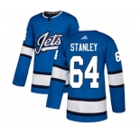 Youth Adidas Winnipeg Jets #64 Logan Stanley Premier Blue Alternate NHL Jersey