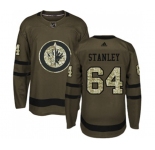 Youth Adidas Winnipeg Jets #64 Logan Stanley Premier Green Salute to Service NHL Jersey