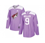 Men Adidas Phoenix Coyotes #9 Clayton Keller Purple Authentic Fights Cancer Stitched NHL Jersey
