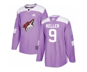 Men Adidas Phoenix Coyotes #9 Clayton Keller Purple Authentic Fights Cancer Stitched NHL Jersey
