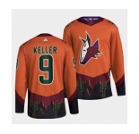Men's Arizona Coyotes #9 Clayton Keller Orange 2022-23 Reverse Retro Stitched Jersey