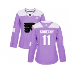 Women Adidas Philadelphia Flyers #11 Travis Konecny Purple Authentic Fights Cancer Stitched NHL Jersey
