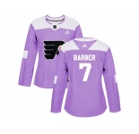Women Adidas Philadelphia Flyers #7 Bill Barber Purple Authentic Fights Cancer Stitched NHL Jersey