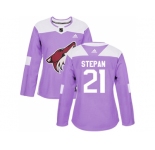 Women Adidas Phoenix Coyotes #21 Derek Stepan Purple Authentic Fights Cancer Stitched NHL Jersey