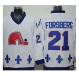 Quebec Nordiques #21 Peter Forsberg White CCM Throwback Stitched Hockey Jersey