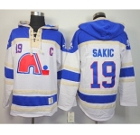 nhl jerseys quebec nordiques #19 sakic white-blue[pullover hooded sweatshirt][patch C]