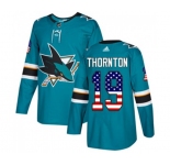 Adidas San Jose Sharks #19 Joe Thornton Authentic Teal Green USA Flag Fashion NHL Jersey
