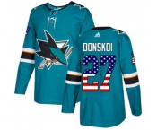 Adidas San Jose Sharks #27 Joonas Donskoi Authentic Teal Green USA Flag Fashion NHL Jersey