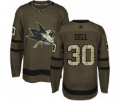 Adidas San Jose Sharks #30 Aaron Dell Authentic Green Salute to Service NHL Jersey