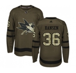 Adidas San Jose Sharks #36 Jannik Hansen Authentic Green Salute to Service NHL Jersey