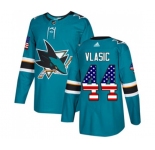 Adidas San Jose Sharks #44 Marc-Edouard Vlasic Authentic Teal Green USA Flag Fashion NHL Jersey