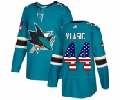 Adidas San Jose Sharks #44 Marc-Edouard Vlasic Authentic Teal Green USA Flag Fashion NHL Jersey