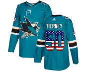 Adidas San Jose Sharks #50 Chris Tierney Authentic Teal Green USA Flag Fashion NHL Jersey