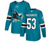 Adidas San Jose Sharks #53 Brandon Mashinter Authentic Teal Green Home NHL Jersey