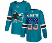 Adidas San Jose Sharks #53 Brandon Mashinter Authentic Teal Green USA Flag Fashion NHL Jersey