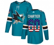 Adidas San Jose Sharks #60 Rourke Chartier Authentic Teal Green USA Flag Fashion NHL Jersey