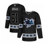 Adidas San Jose Sharks #61 Justin Braun Authentic Black Team Logo Fashion NHL Jersey