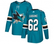 Adidas San Jose Sharks #62 Kevin Labanc Authentic Teal Green Home NHL Jersey