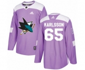 Adidas San Jose Sharks #65 Erik Karlsson Authentic Purple Fights Cancer Practice NHL Jersey