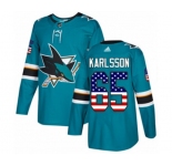 Adidas San Jose Sharks #65 Erik Karlsson Authentic Teal Green USA Flag Fashion NHL Jersey