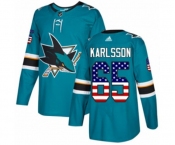 Adidas San Jose Sharks #65 Erik Karlsson Authentic Teal Green USA Flag Fashion NHL Jersey