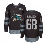 Adidas San Jose Sharks #68 Melker Karlsson Authentic Black 1917-2017 100th Anniversary NHL Jersey